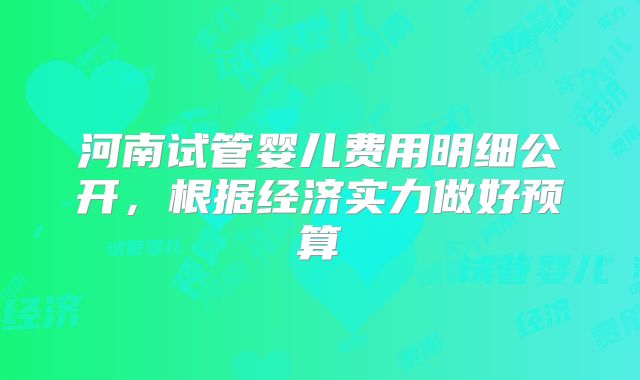 河南试管婴儿费用明细公开,根据经济实力做好预算