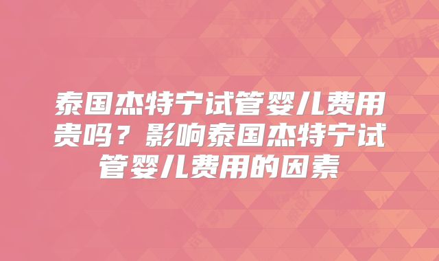 泰国杰特宁试管婴儿费用贵吗？影响泰国杰特宁试管婴儿费用的因素