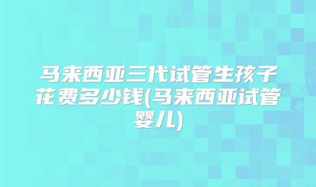 马来西亚三代试管生孩子花费多少钱(马来西亚试管婴儿)