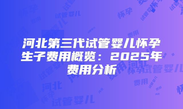 河北第三代试管婴儿怀孕生子费用概览：2025年费用分析