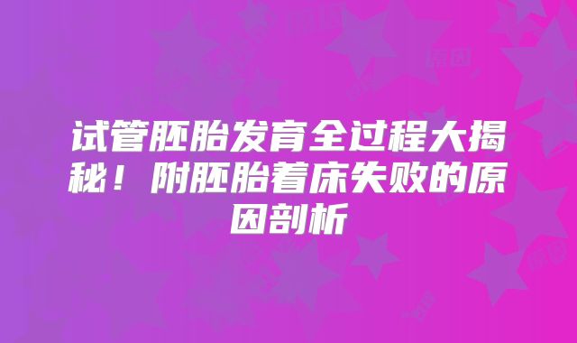 试管胚胎发育全过程大揭秘！附胚胎着床失败的原因剖析