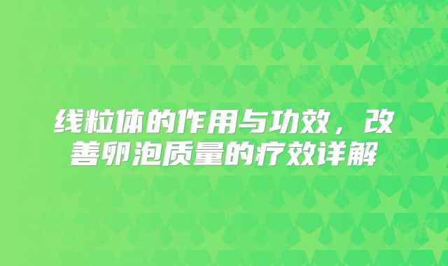 线粒体的作用与功效,改善卵泡质量的疗效详解