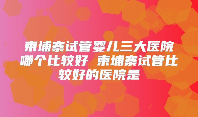 柬埔寨试管婴儿三大医院哪个比较好 柬埔寨试管比较好的医院是