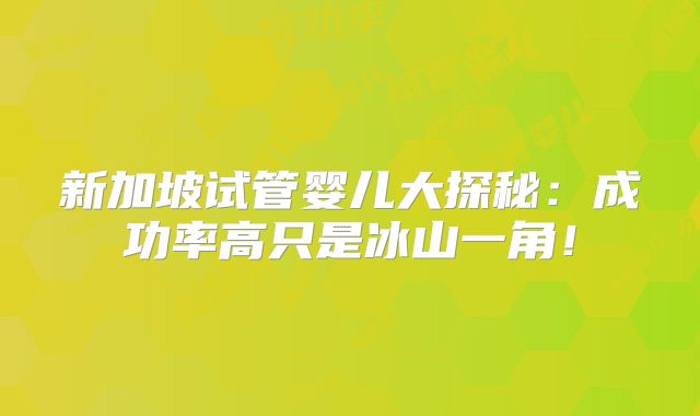 新加坡试管婴儿大探秘:成功率高只是冰山一角!