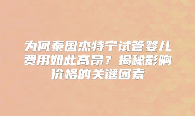 为何泰国杰特宁试管婴儿费用如此高昂？揭秘影响价格的关键因素