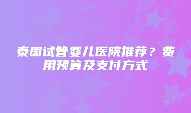 泰国试管婴儿医院推荐?费用预算及支付方式