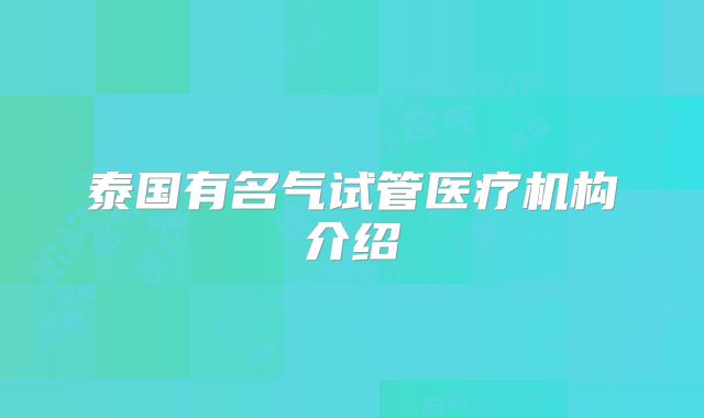 泰国有名气试管医疗机构介绍