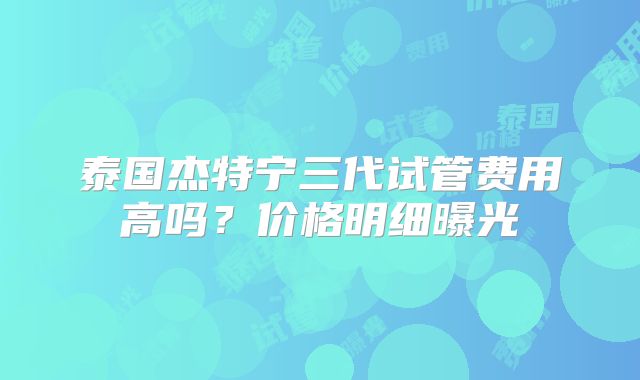 泰国杰特宁三代试管费用高吗？价格明细曝光