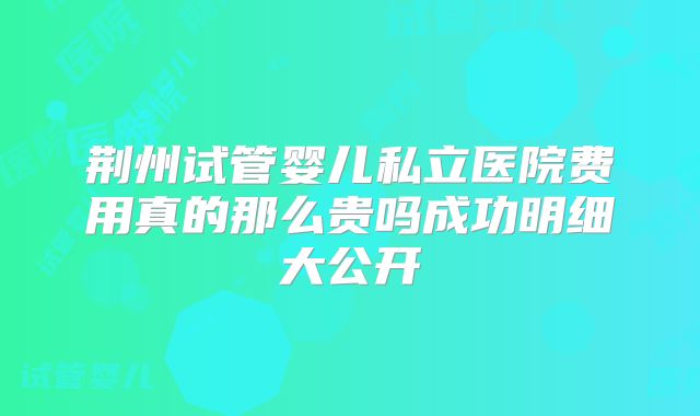 荆州试管婴儿私立医院费用真的那么贵吗成功明细大公开