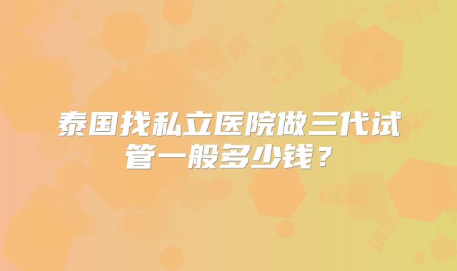 泰国找私立医院做三代试管一般多少钱?