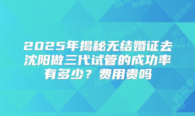 2025年揭秘无结婚证去沈阳做三代试管的成功率有多少？费用贵吗