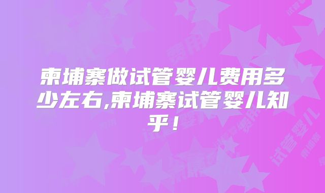 柬埔寨做试管婴儿费用多少左右,柬埔寨试管婴儿知乎!
