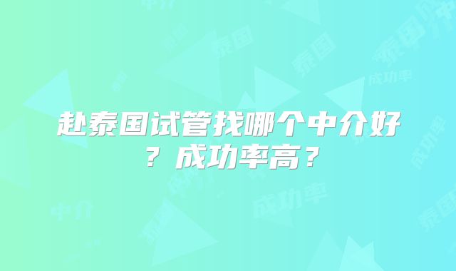 赴泰国试管找哪个中介好？成功率高？