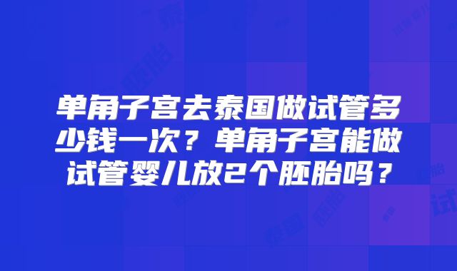 单角子宫去泰国做试管多少钱一次?单角子宫能做试管婴儿放2个胚胎吗?