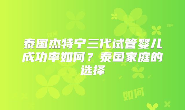 泰国杰特宁三代试管婴儿成功率如何？泰国家庭的选择