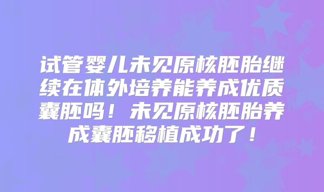 试管婴儿未见原核胚胎继续在体外培养能养成优质囊胚吗！未见原核胚胎养成囊胚移植成功了！