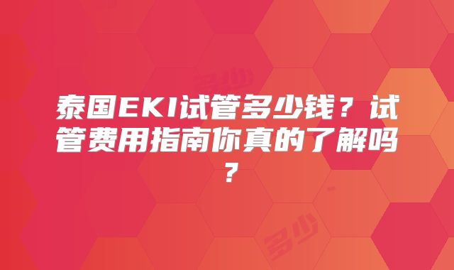 泰国EKI试管多少钱?试管费用指南你真的了解吗?