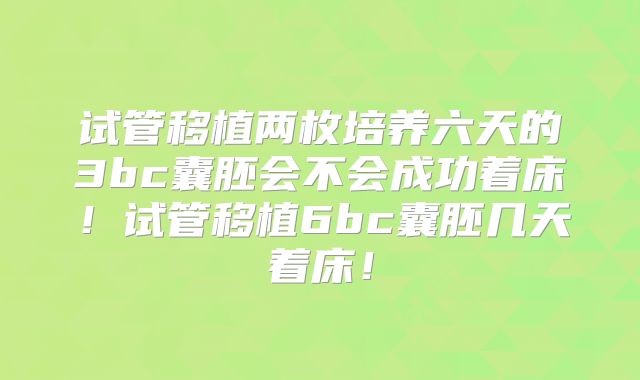 试管移植两枚培养六天的3bc囊胚会不会成功着床！试管移植6bc囊胚几天着床！