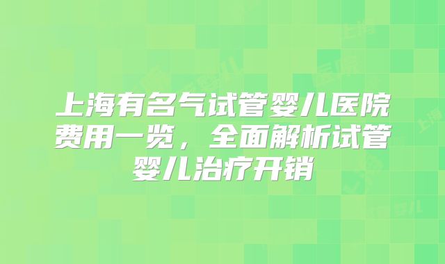 上海有名气试管婴儿医院费用一览，全面解析试管婴儿治疗开销