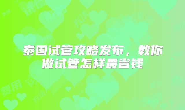 泰国试管攻略发布，教你做试管怎样最省钱