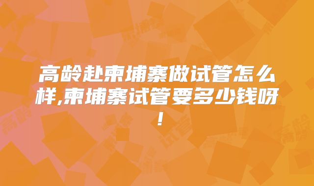 高龄赴柬埔寨做试管怎么样,柬埔寨试管要多少钱呀！