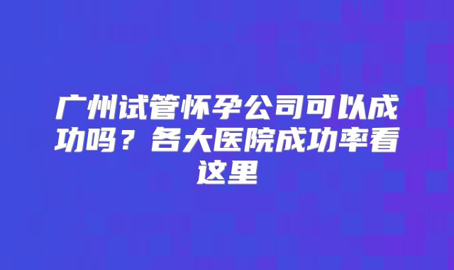 广州试管怀孕公司可以成功吗？各大医院成功率看这里