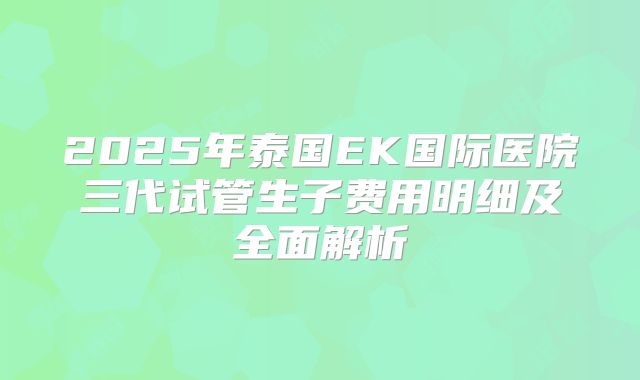 2025年泰国EK国际医院三代试管生子费用明细及全面解析