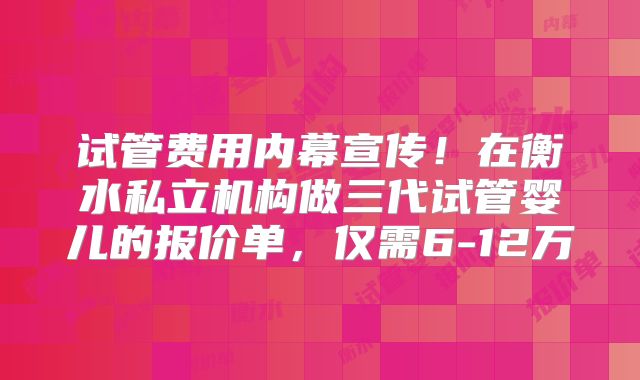试管费用内幕宣传！在衡水私立机构做三代试管婴儿的报价单，仅需6-12万