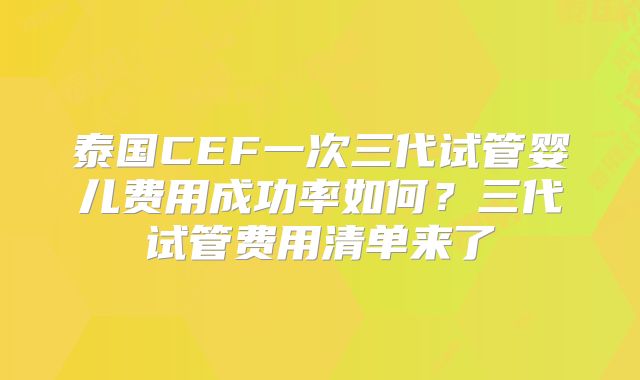 泰国CEF一次三代试管婴儿费用成功率如何？三代试管费用清单来了