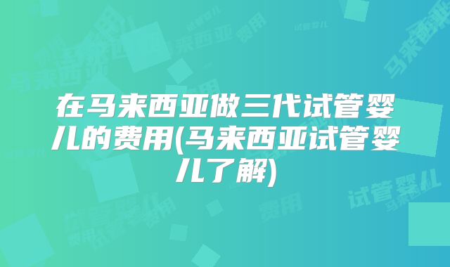 在马来西亚做三代试管婴儿的费用(马来西亚试管婴儿了解)