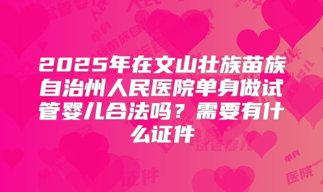 2025年在文山壮族苗族自治州人民医院单身做试管婴儿合法吗？需要有什么证件