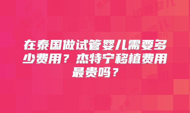 在泰国做试管婴儿需要多少费用？杰特宁移植费用最贵吗？