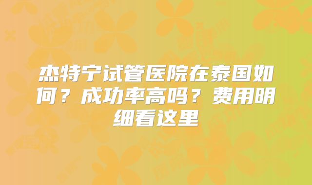 杰特宁试管医院在泰国如何？成功率高吗？费用明细看这里