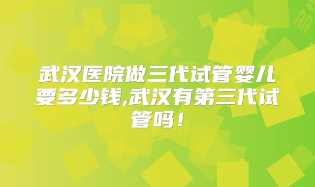 武汉医院做三代试管婴儿要多少钱,武汉有第三代试管吗！