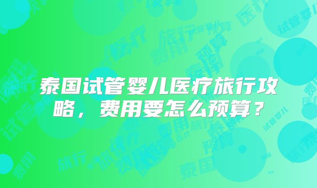 泰国试管婴儿医疗旅行攻略，费用要怎么预算？