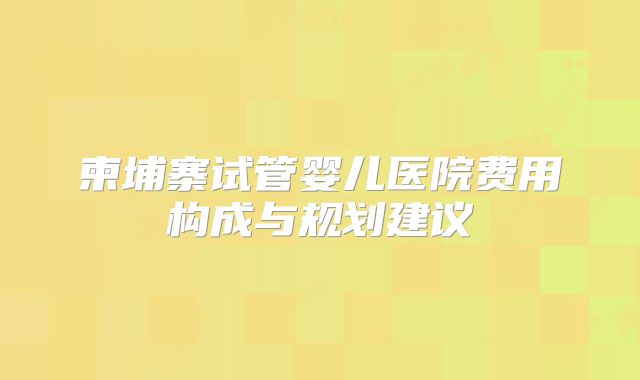 柬埔寨试管婴儿医院费用构成与规划建议