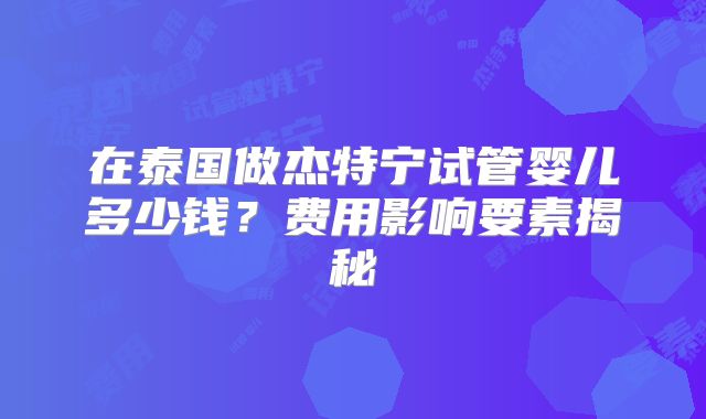 在泰国做杰特宁试管婴儿多少钱？费用影响要素揭秘