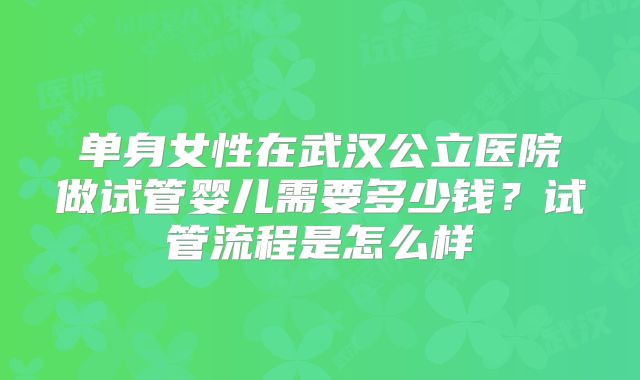单身女性在武汉公立医院做试管婴儿需要多少钱?试管流程是怎么样