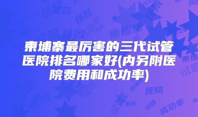 柬埔寨最厉害的三代试管医院排名哪家好(内另附医院费用和成功率)
