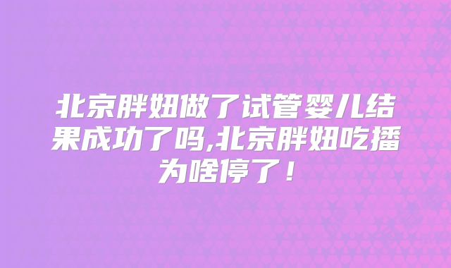 北京胖妞做了试管婴儿结果成功了吗,北京胖妞吃播为啥停了!