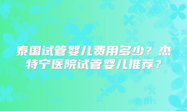 泰国试管婴儿费用多少？杰特宁医院试管婴儿推荐？