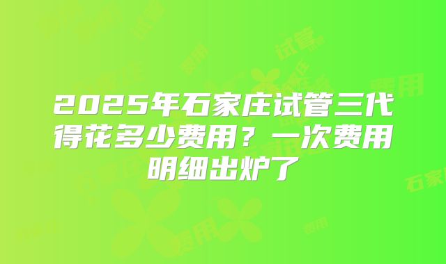 2025年石家庄试管三代得花多少费用？一次费用明细出炉了
