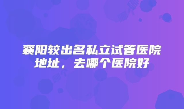 襄阳较出名私立试管医院地址，去哪个医院好