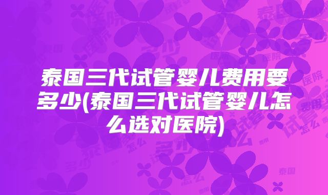 泰国三代试管婴儿费用要多少(泰国三代试管婴儿怎么选对医院)