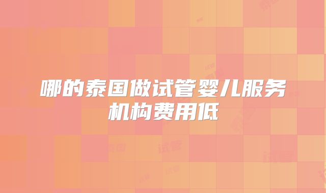哪的泰国做试管婴儿服务机构费用低
