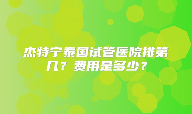 杰特宁泰国试管医院排第几？费用是多少？
