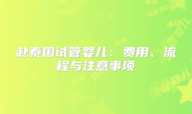 赴泰国试管婴儿：费用、流程与注意事项