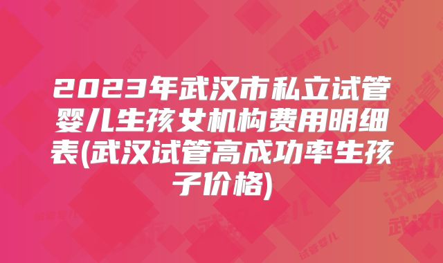 2023年武汉市私立试管婴儿生孩女机构费用明细表(武汉试管高成功率生孩子价格)