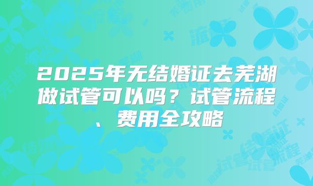 2025年无结婚证去芜湖做试管可以吗？试管流程、费用全攻略