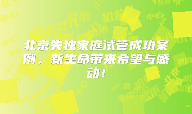 北京失独家庭试管成功案例，新生命带来希望与感动！